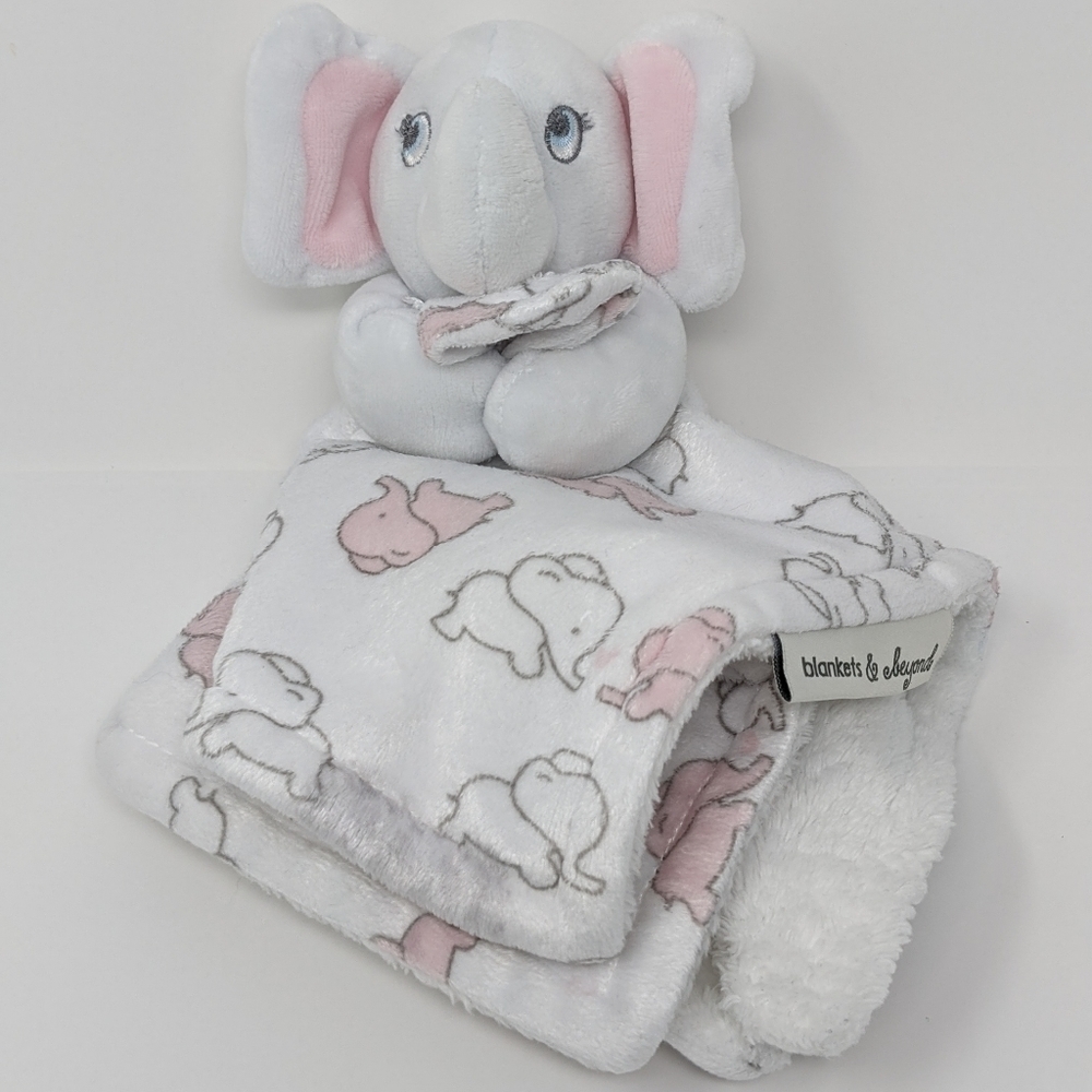 BLANKETS & Beyond Lovey Elephants Baby Security Blanket Pink White